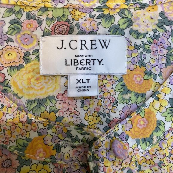 J. CREW $178 Puff Sleeve Shirt Dress Liberty Art Elysian Day Size XLT Cotton - Picture 7 of 9